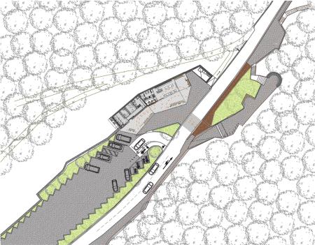 Vstopni objekt v Tolminska korita_prikaz poti obiskovalcev (Vir Kreadom)